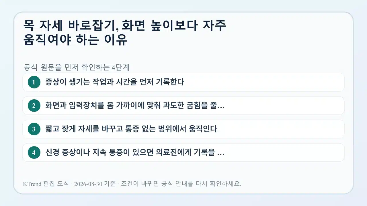 목 자세 바로잡기, 화면 높이보다 자주 움직여야 하는 이유 확인 순서