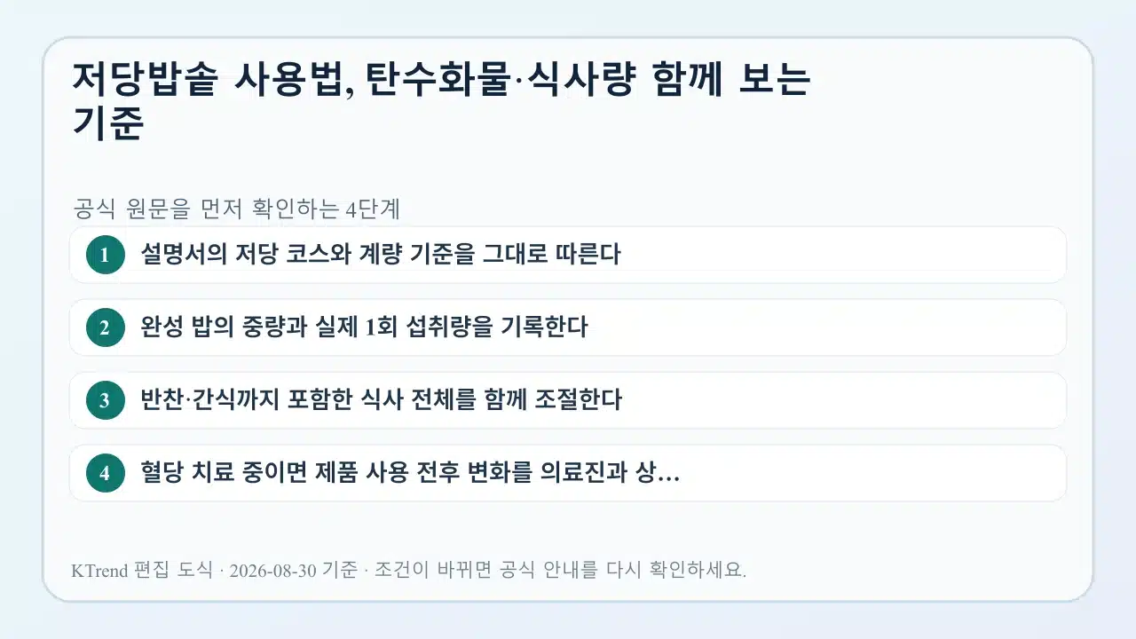 저당밥솥 사용법, 탄수화물·식사량 함께 보는 기준 확인 순서
