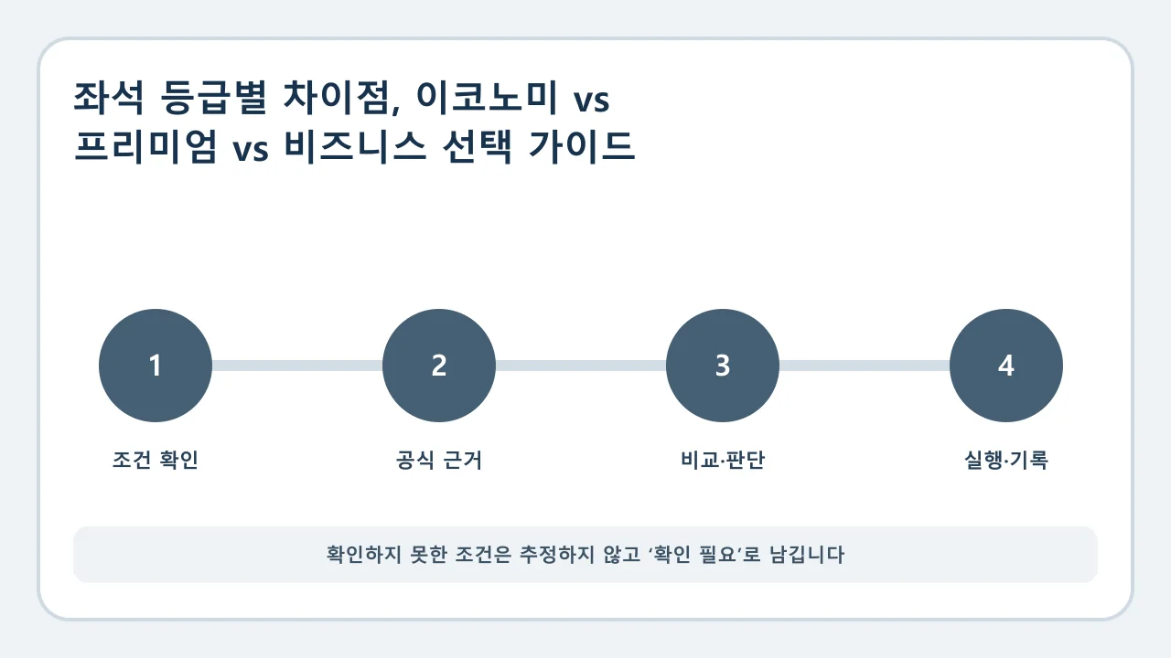 좌석 등급별 차이점 확인·비교·실행·기록 순서