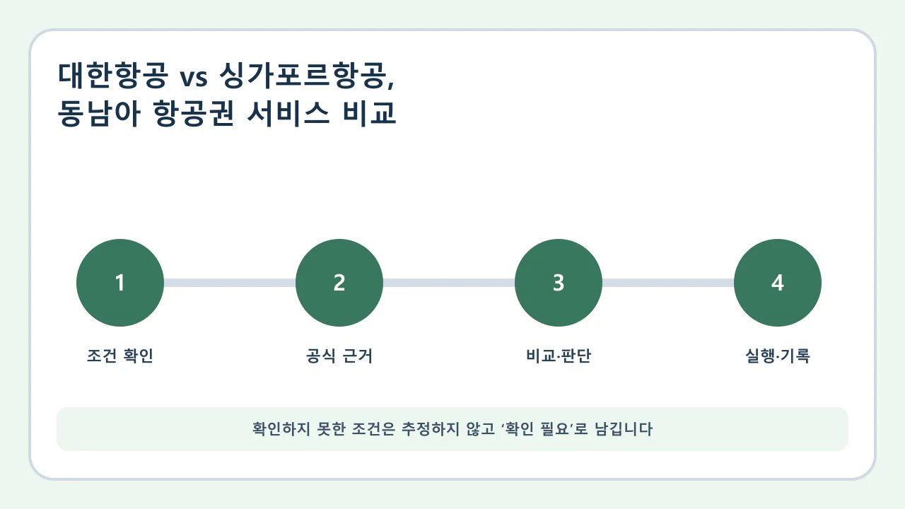 대한항공 vs 싱가포르항공 확인·비교·실행·기록 순서