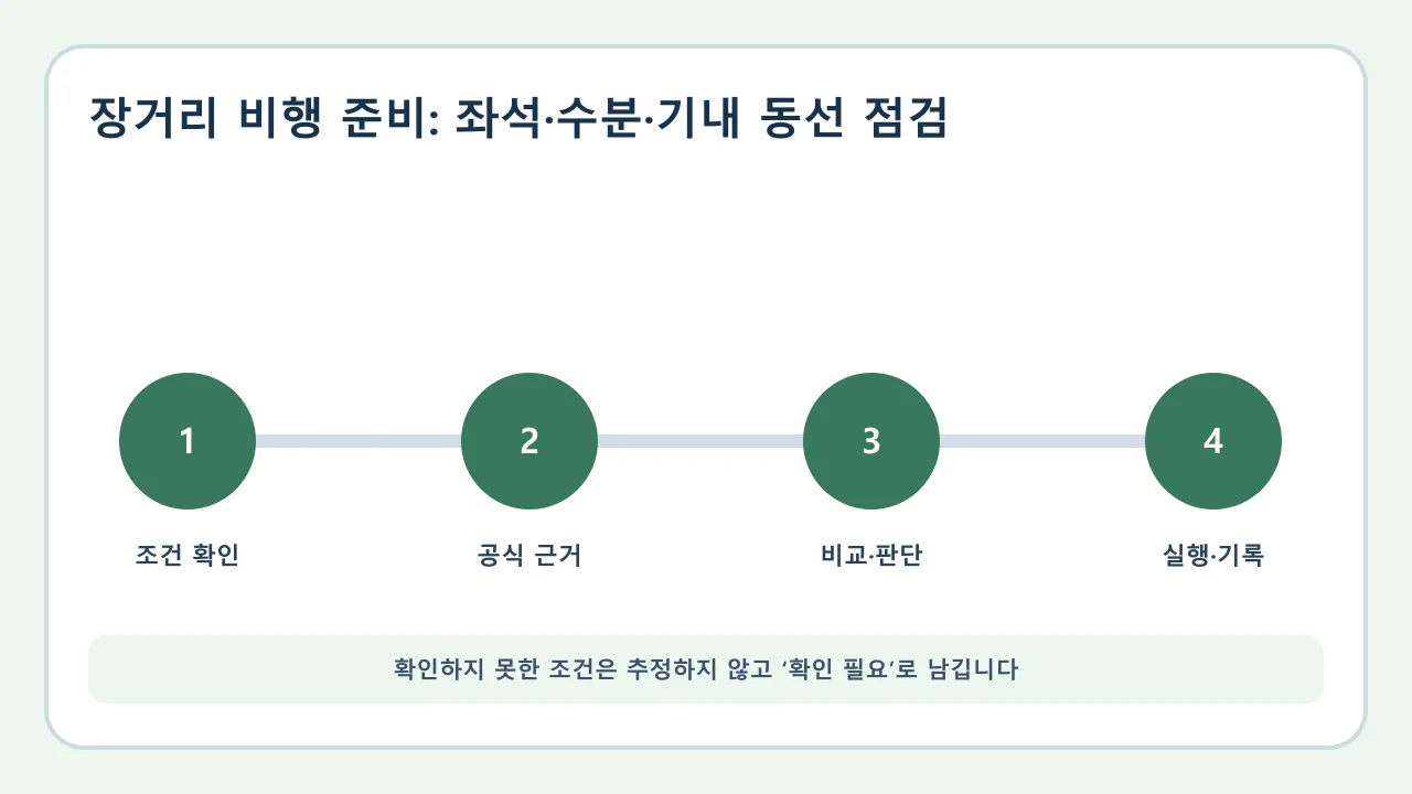 장거리 비행 준비 확인·비교·실행·기록 순서