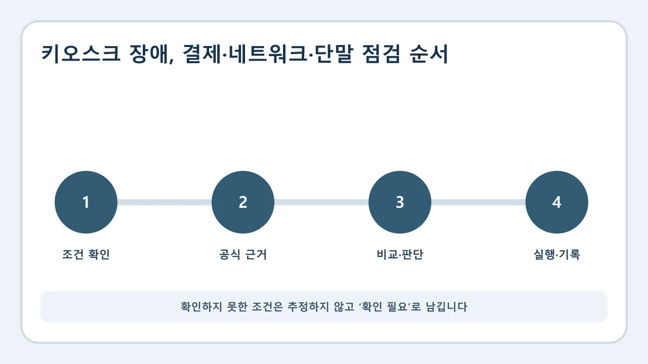 키오스크 장애 확인·비교·실행·기록 순서