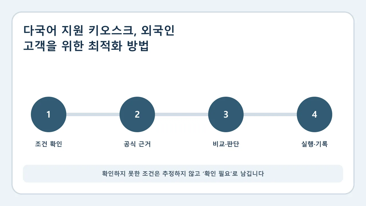 다국어 지원 키오스크 확인·비교·실행·기록 순서