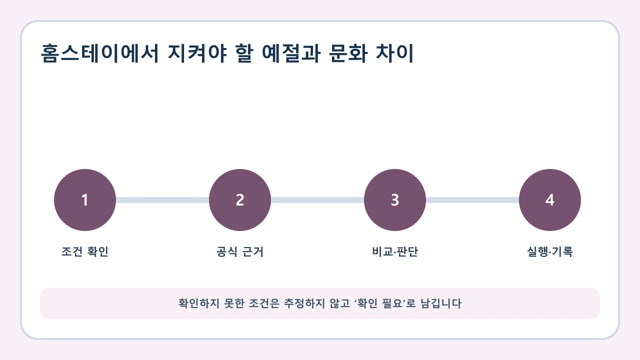 홈스테이에서 지켜야 할 예절과 문화 차이 확인·비교·실행·기록 순서