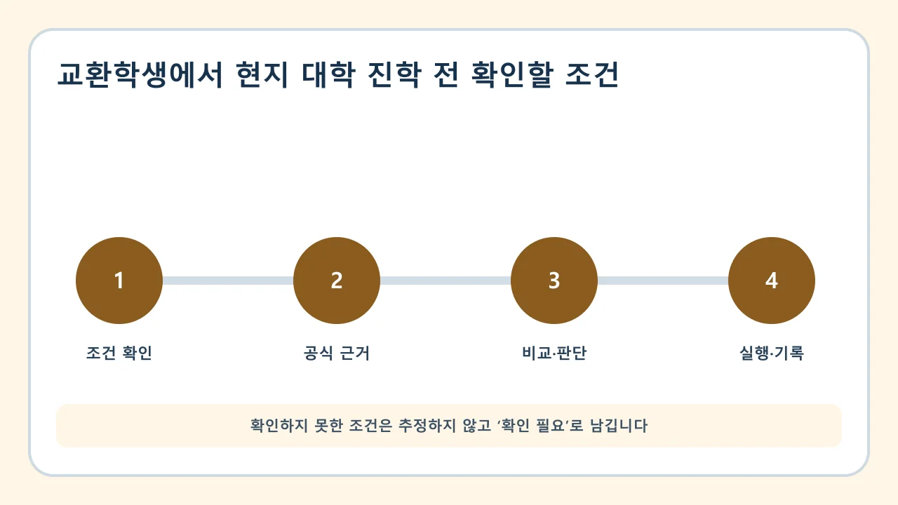 교환학생에서 현지 대학 진학 전 확인할 조건 확인·비교·실행·기록 순서