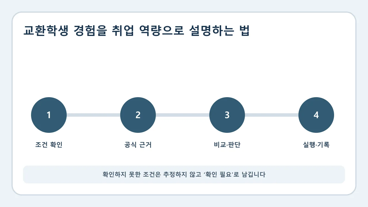 교환학생 경험을 취업 역량으로 설명하는 법 확인·비교·실행·기록 순서