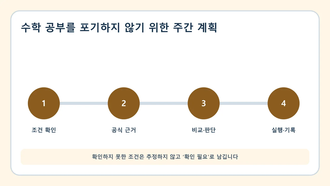 수학 공부를 포기하지 않기 위한 주간 계획 확인·비교·실행·기록 순서
