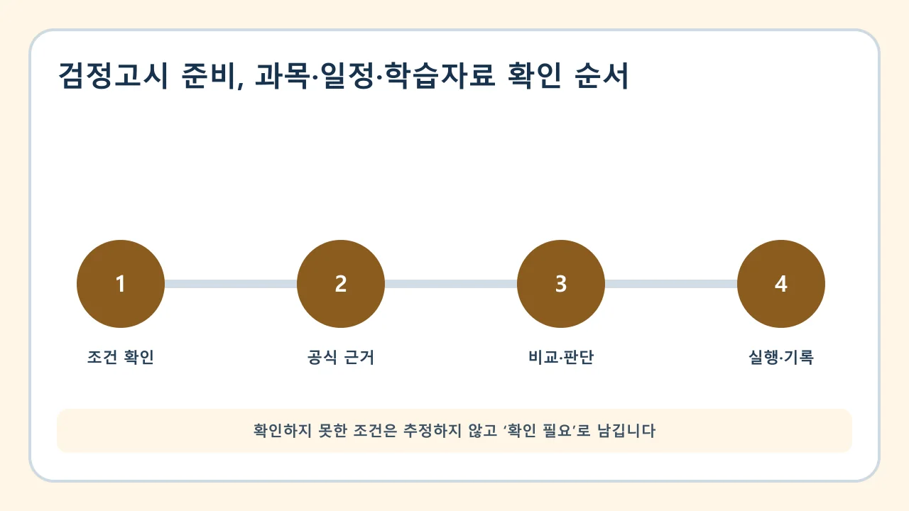 검정고시 준비 확인·비교·실행·기록 순서