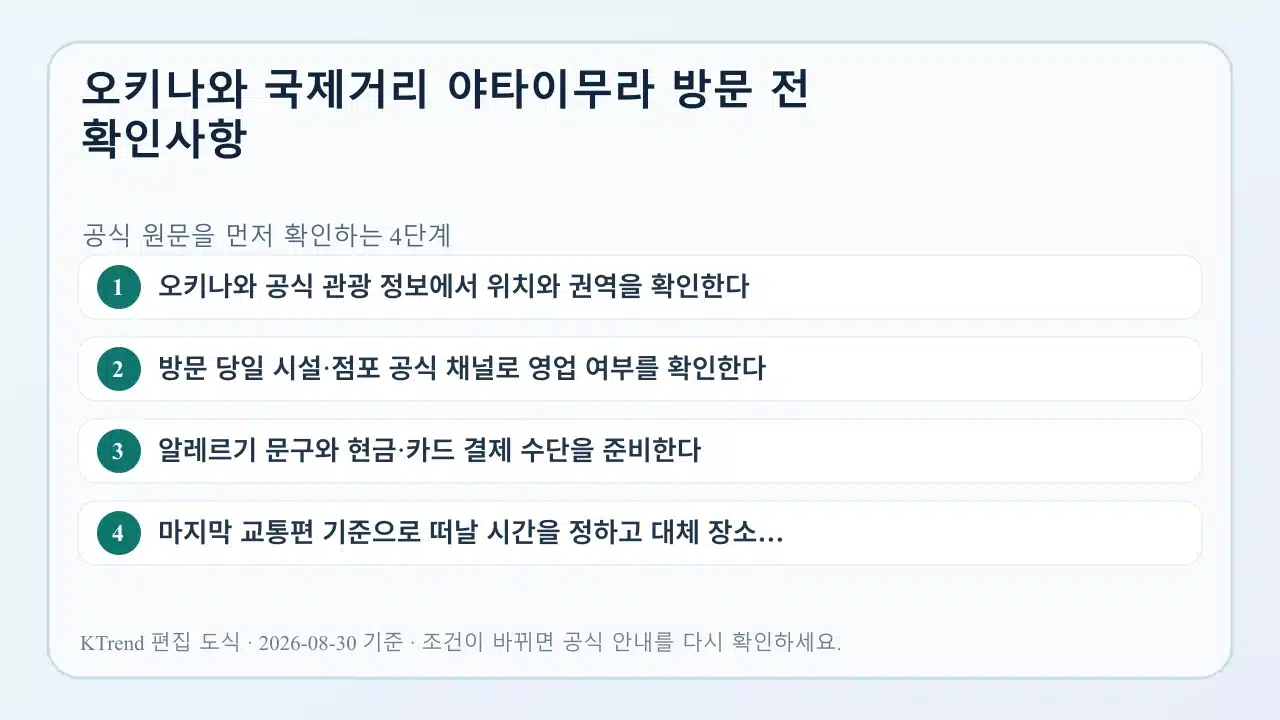 오키나와 국제거리 야타이무라 방문 전 확인사항 확인 순서