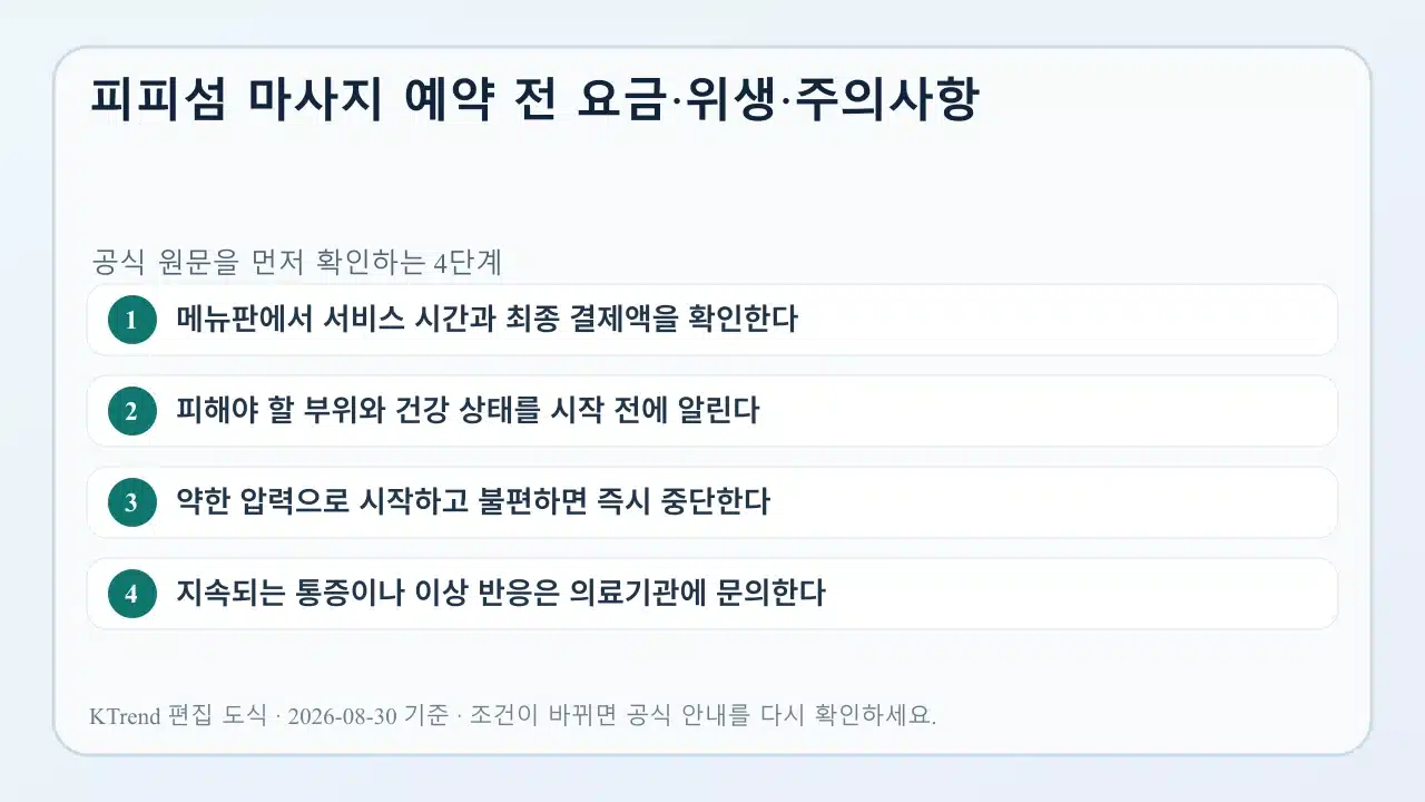 피피섬 마사지 예약 전 요금·위생·주의사항 확인 순서