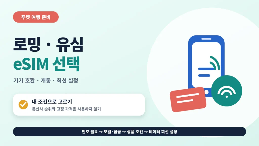 푸켓 로밍, 물리 유심, eSIM을 기기 호환과 개통 조건으로 고르는 체크리스트