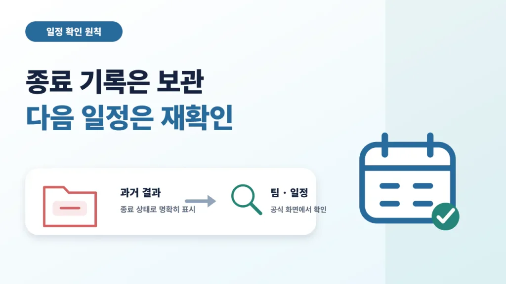 세계 믹스더블 컬링의 종료 기록과 다음 공식 일정 확인을 구분한 안내