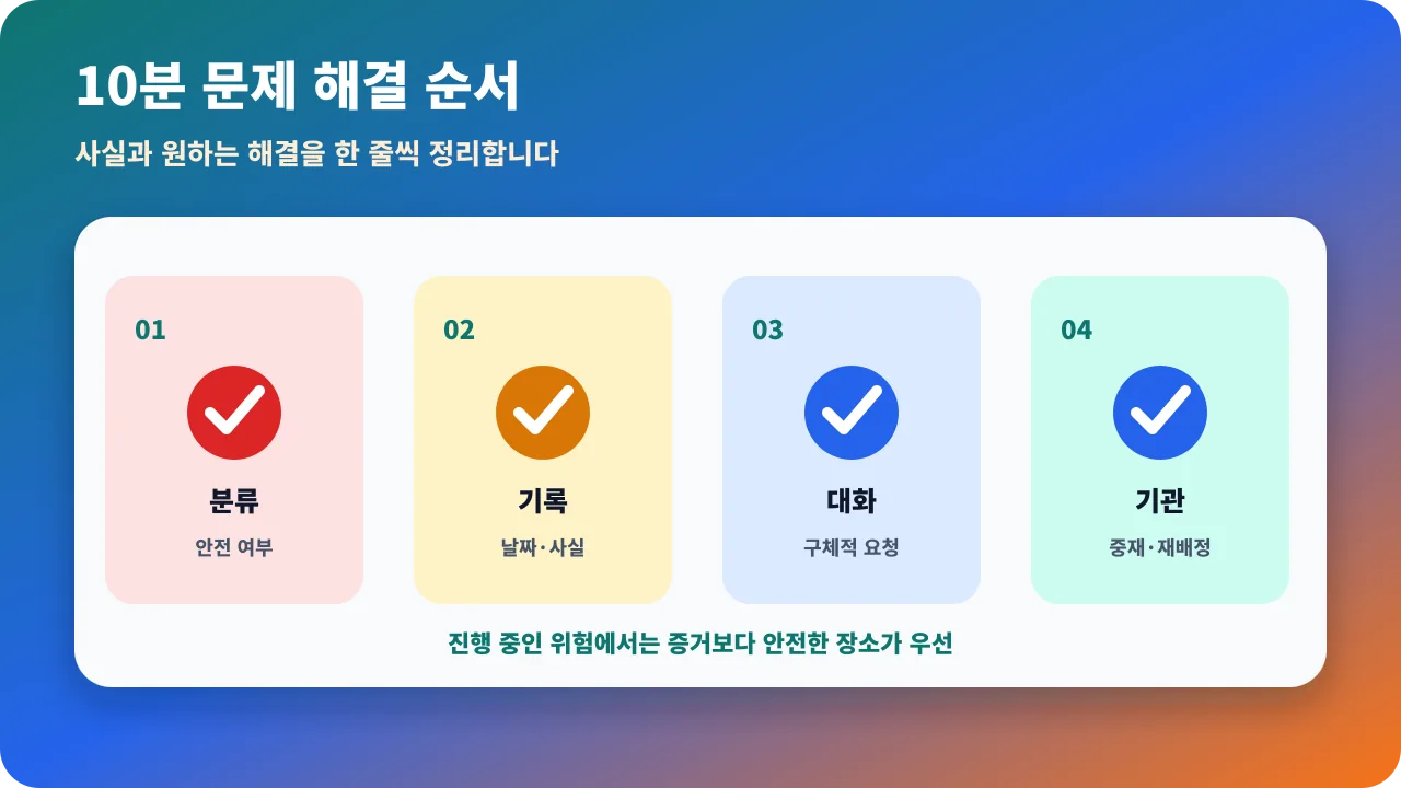 홈스테이 생활 문제를 안전, 계약, 생활 차이로 구분하고 대화와 기관 중재로 해결하는 순서