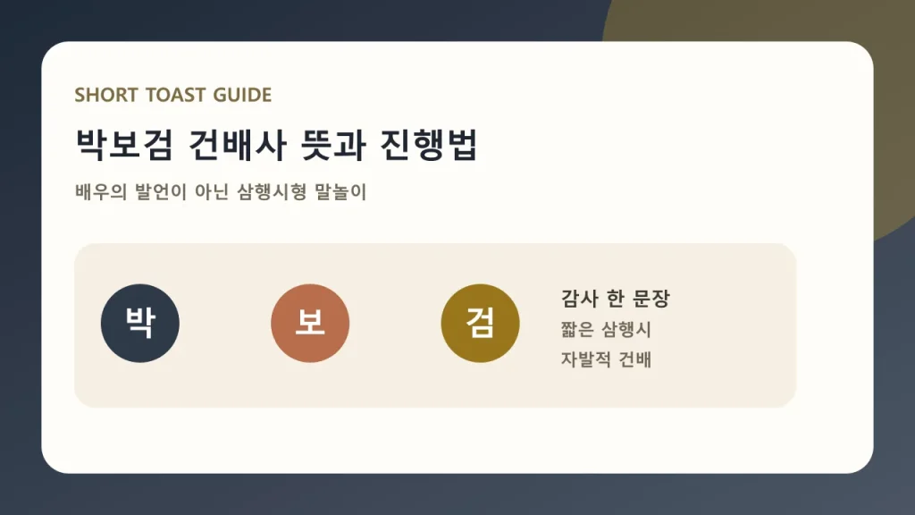 박보검 건배사의 뜻과 삼행시 진행법을 보여 주는 대표 이미지