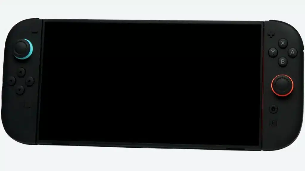 옅은 중립 배경에 놓인 실제 Nintendo Switch 2 휴대 모드 본체