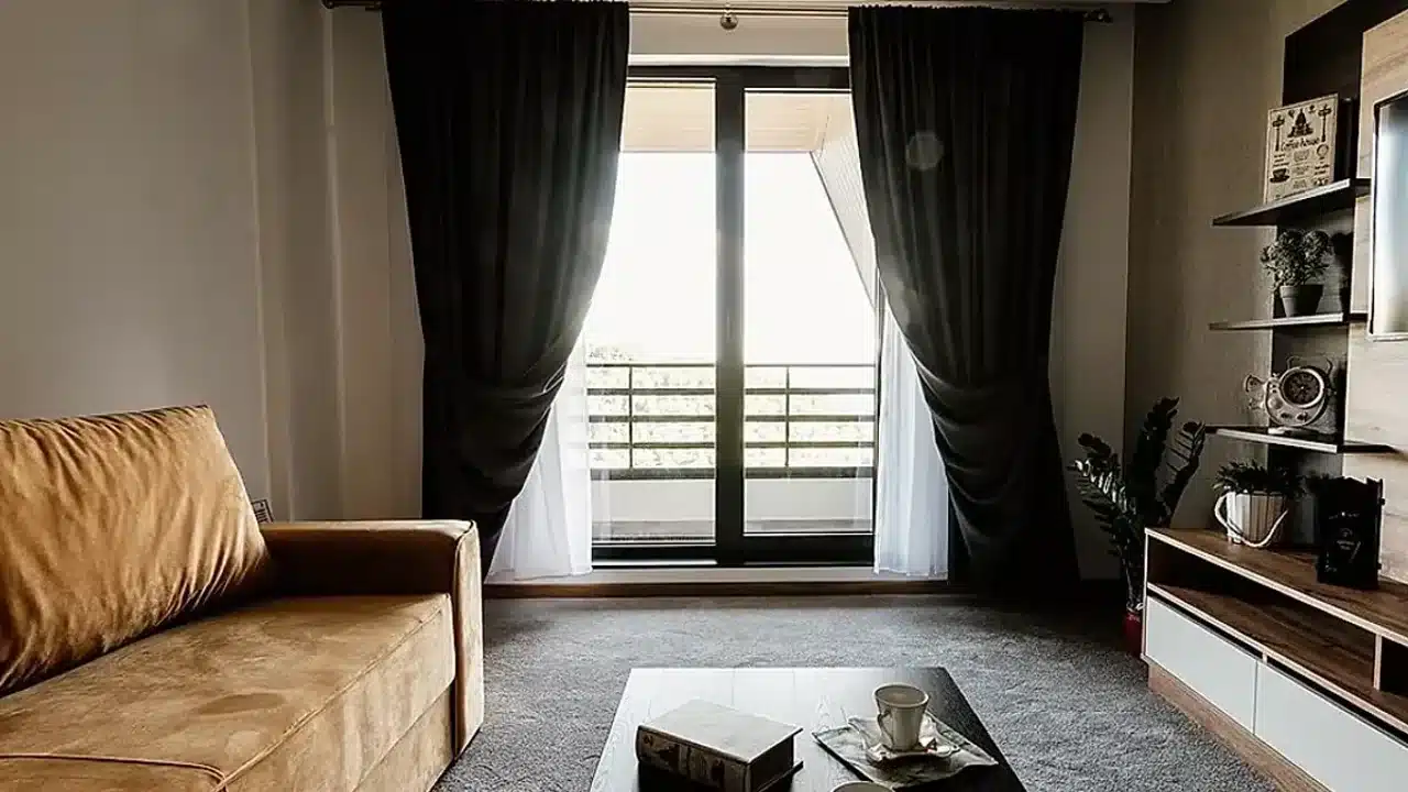 암막커튼 레일의 수평과 브래킷을 확인하며 설치하는 모습