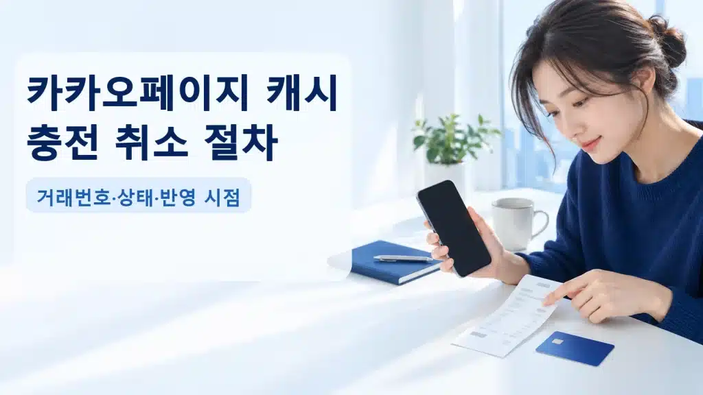 카카오페이지 캐시 충전 취소 절차에서 현재 조건을 확인하는 실사 안내 장면