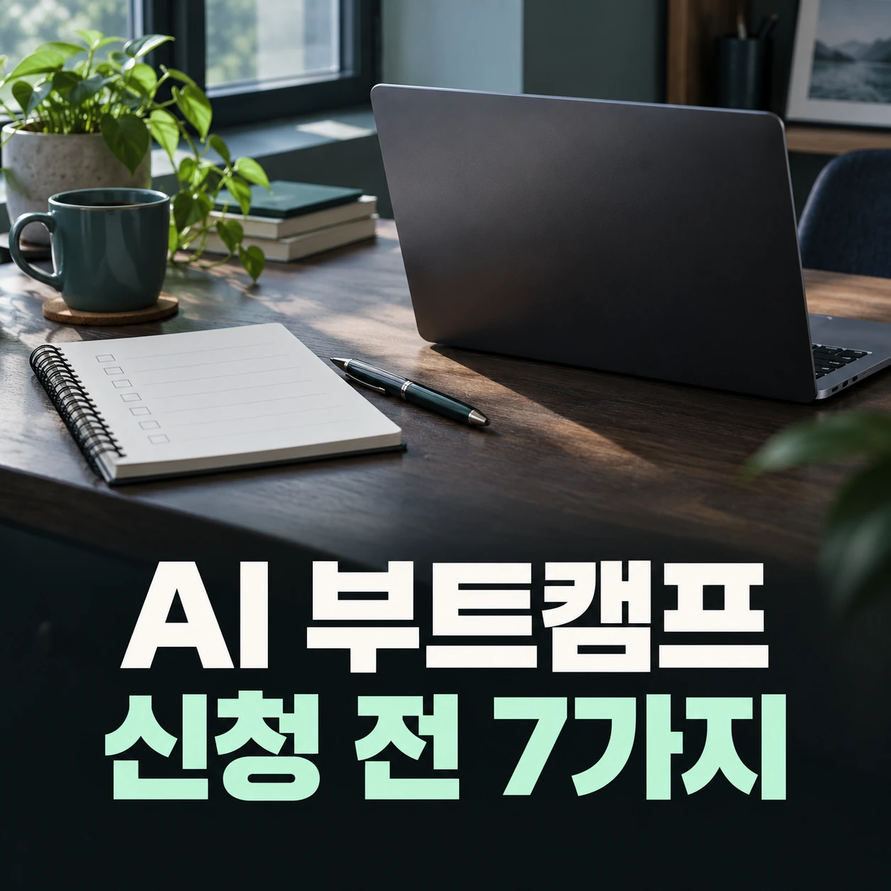 AI 부트캠프 선택 기준을 살펴보는 노트북과 체크리스트 노트