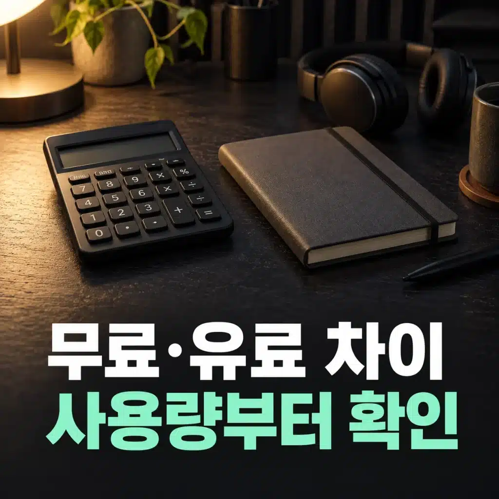 무료·유료 사용량 비교를 안내하는 계산기와 헤드폰