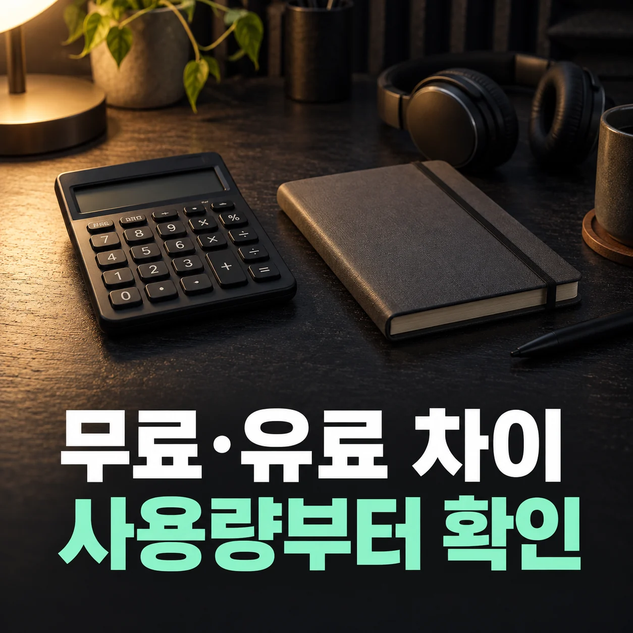 무료·유료 사용량 비교를 안내하는 계산기와 헤드폰
