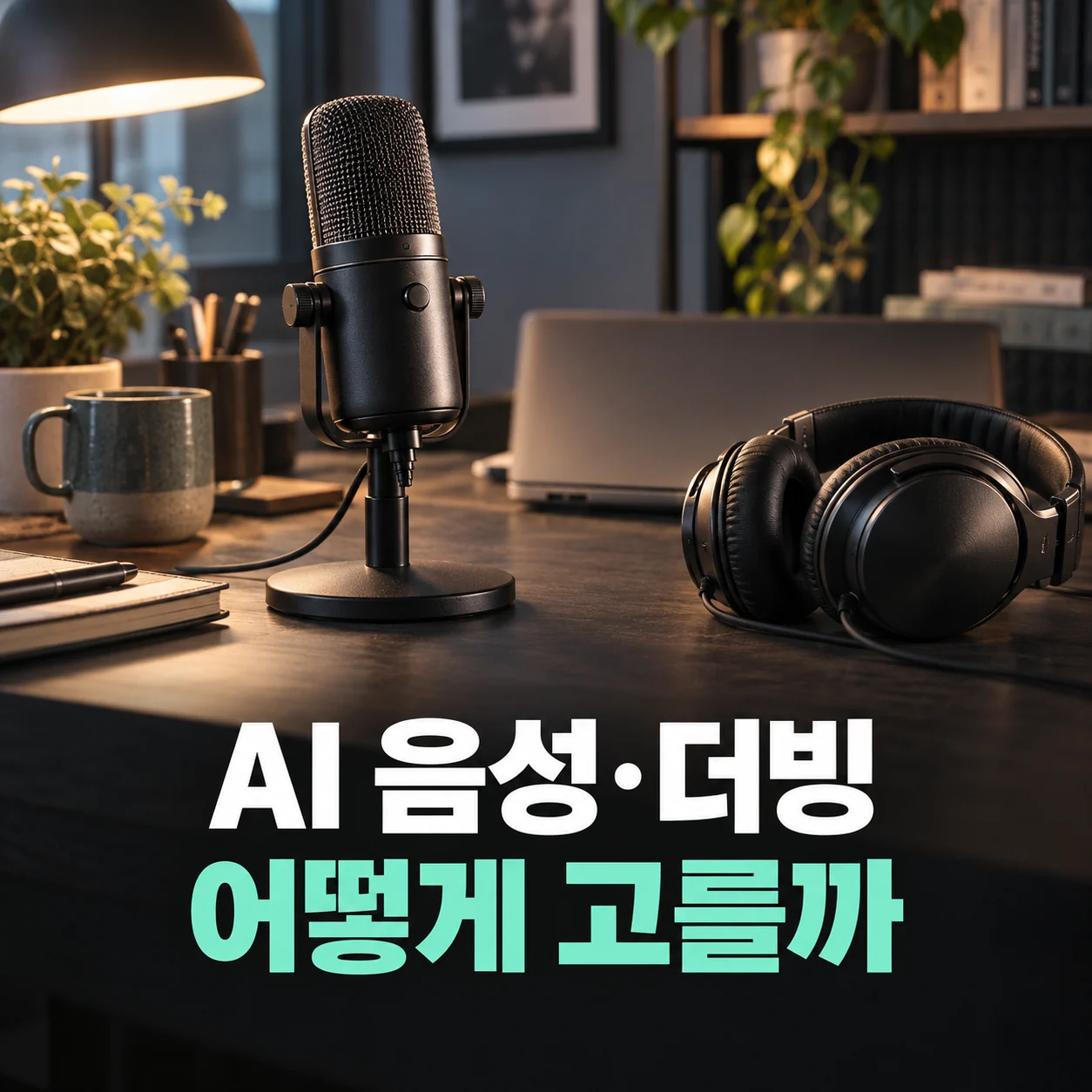 AI 음성·더빙 도구 선택을 안내하는 마이크와 헤드폰