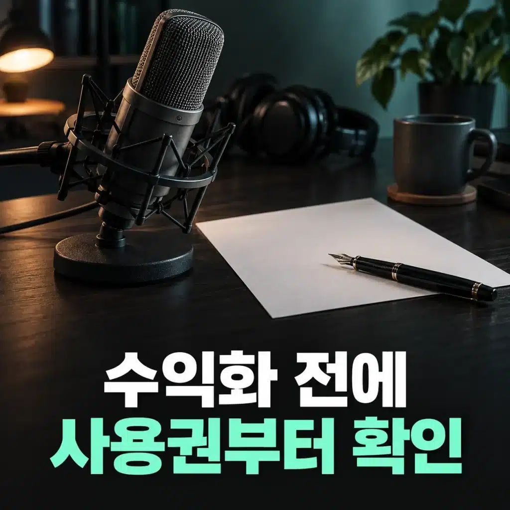 음성 사용권 확인을 안내하는 마이크와 문서