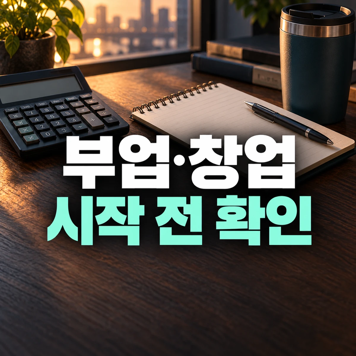 계산기와 빈 노트로 표현한 부업·창업 준비