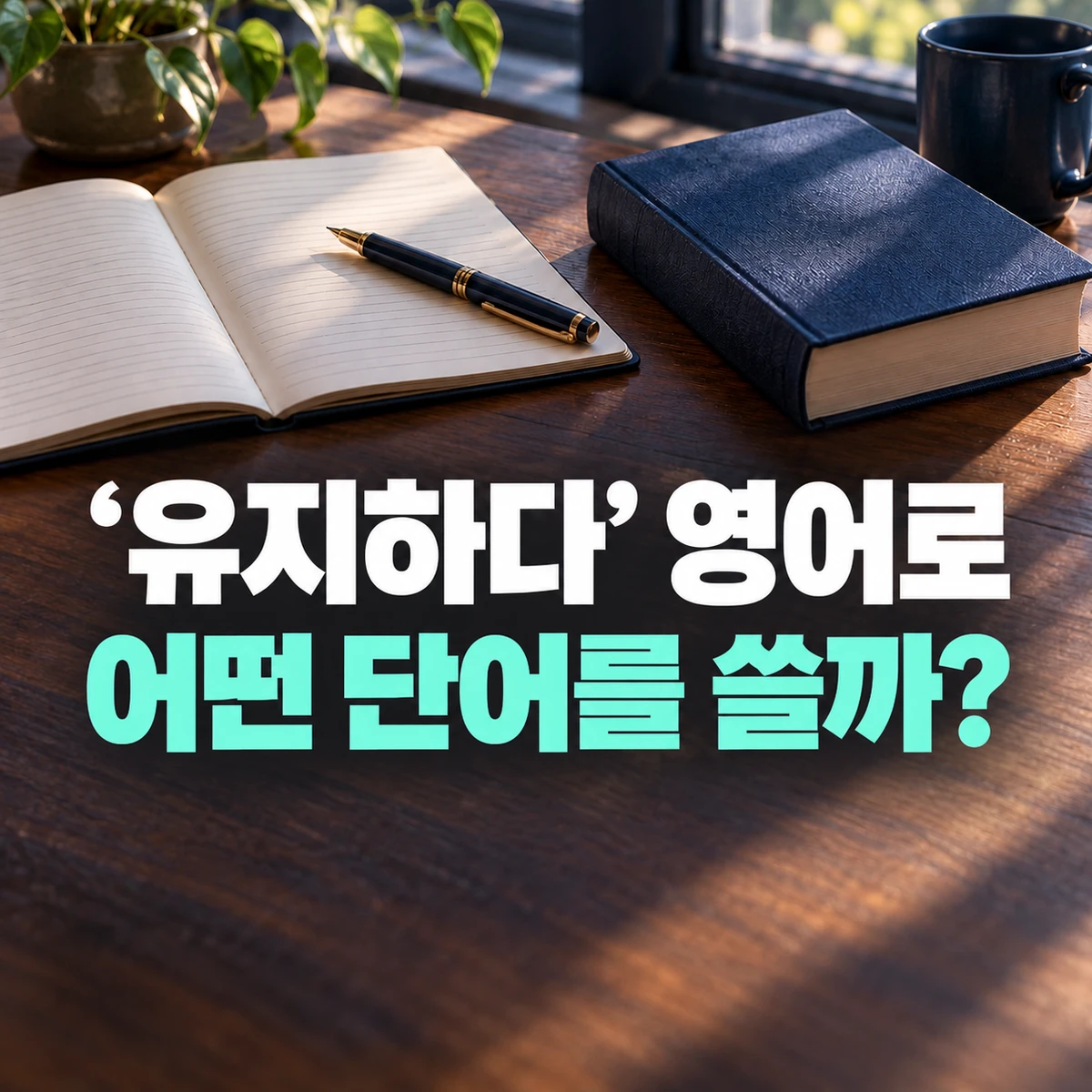 노트와 책으로 표현한 유지하다의 영어 단어 선택