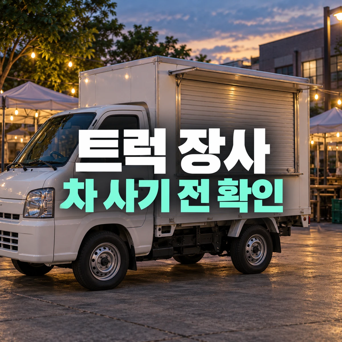 정차한 흰색 트럭으로 표현한 차량 구매 전 영업 조건 확인