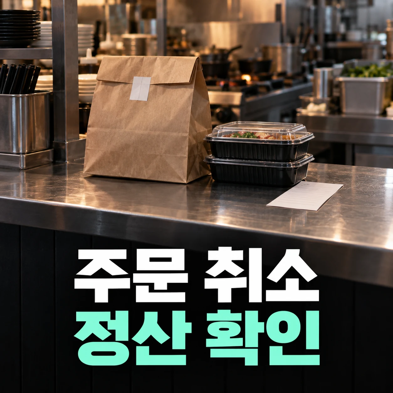 매장 카운터의 포장 음식과 주문 취소 정산 확인 제목