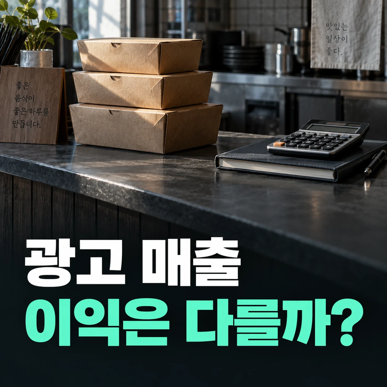 포장 주문과 계산기로 표현한 광고 매출과 이익 비교