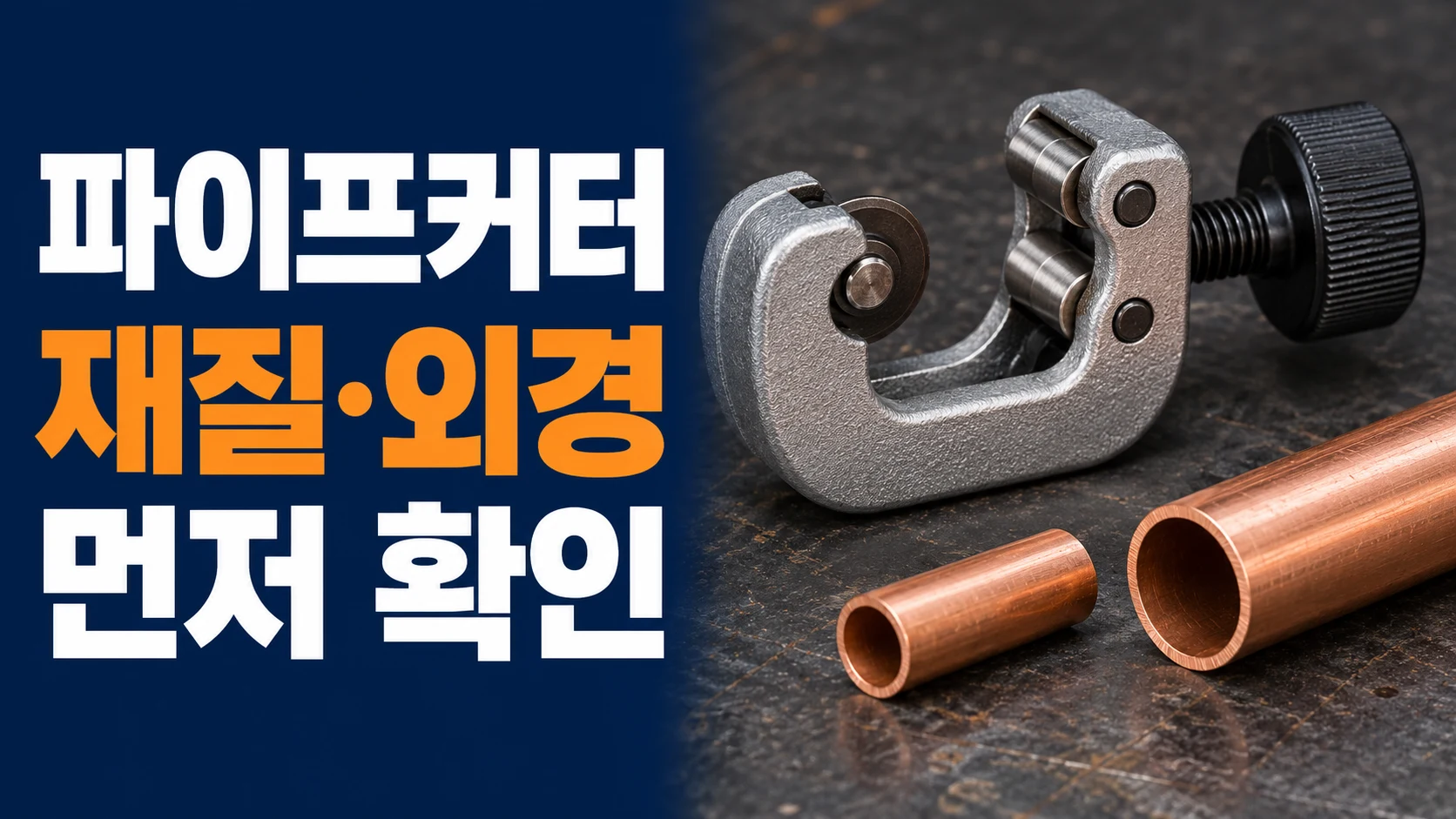 소형 휠 방식 파이프커터와 굵기가 다른 동관, 재질·외경 확인 문구